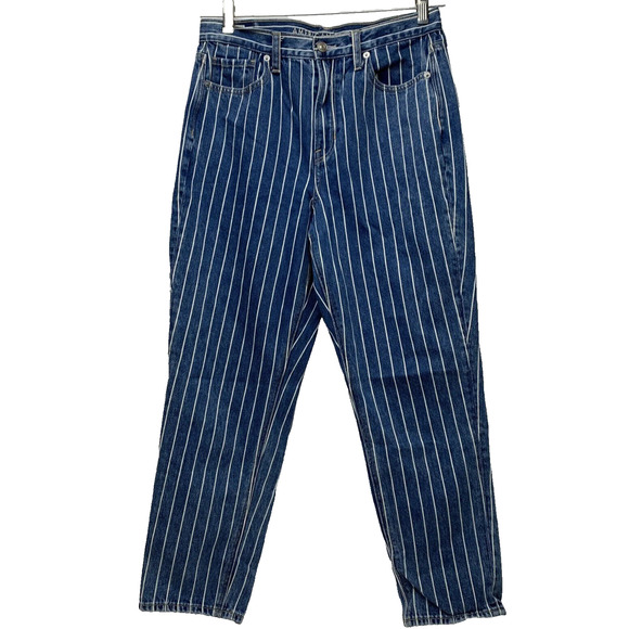 American Eagle Mom Jeans Size 6 Short Striped Denim Pants High Waist Ankle - Picture 1 of 16